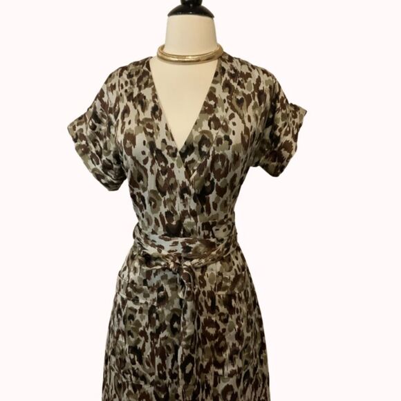 NWT J. Crew Autumn Cheetah Leopard Print Satin Crepe Wrap J6908 Safari Dress - Picture 8 of 15